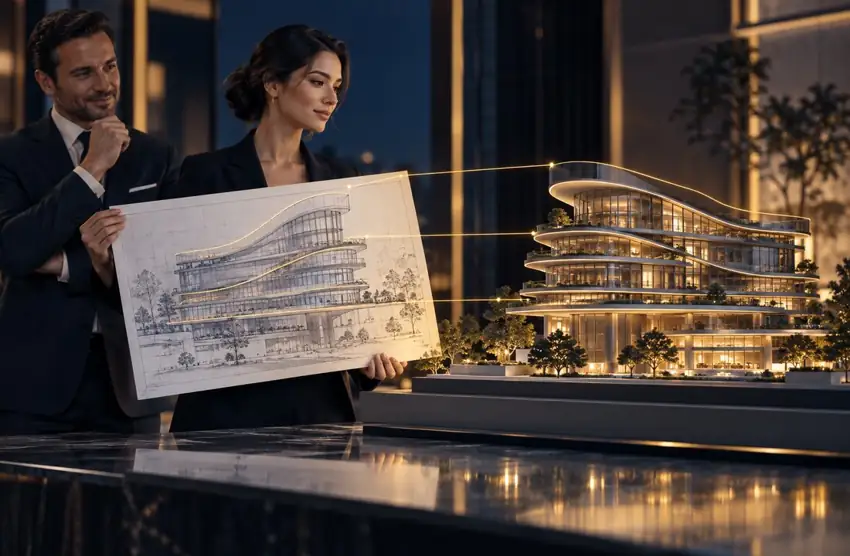 Architectural building plan aligned with a financed development