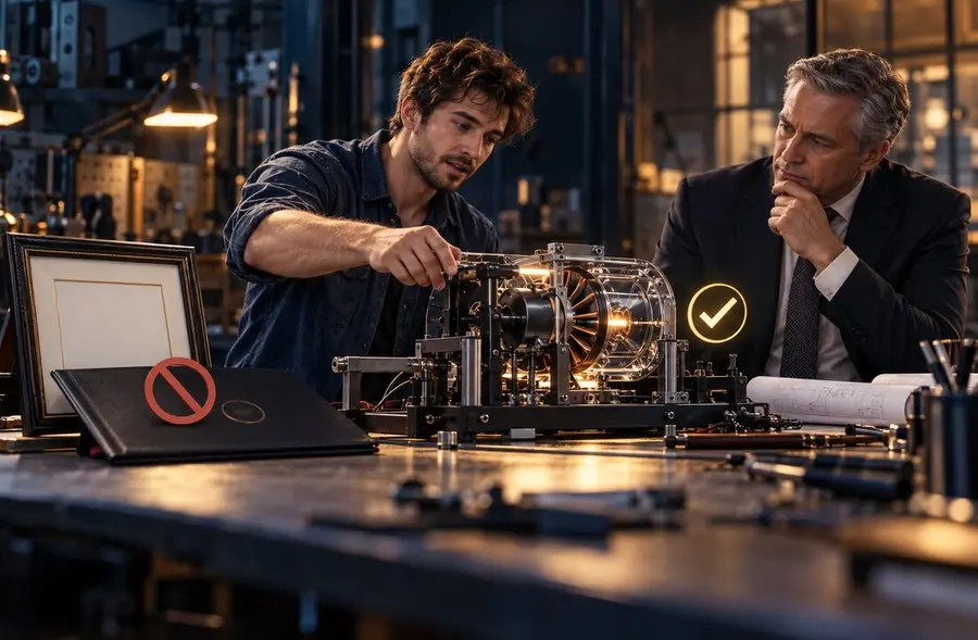 Inventor presenting a working prototype for financing