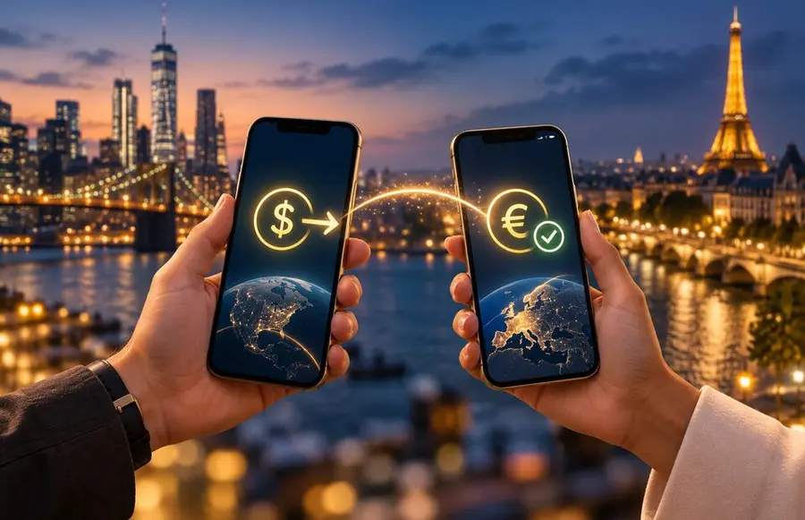 Cross-border payment moving between two mobile devices